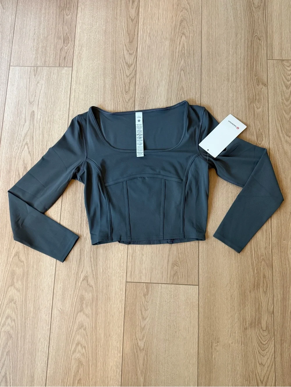 lululemon athletica Charcoal Long Sleeve Square Neck Crop Top